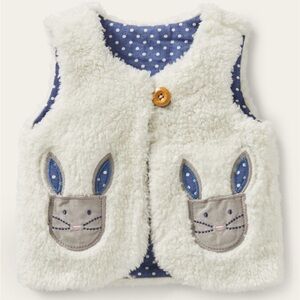 Mini Boden Cream Fleece Vest with Blue Accents